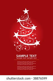 abstract christmas tree red background with stars