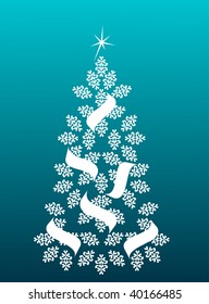 An abstract Christmas tree with ribbons