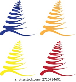 Árbol de Navidad Abstractas en azul, naranja, amarillo y rojo - Colección moderna de la silueta de Festiva para el saludo de invierno, decoración festiva, cartel, tarjeta y arte gráfico estacional