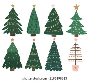 Abstract Christmas tree set vector, isolated new year elements set, Christmas tree vector illustration