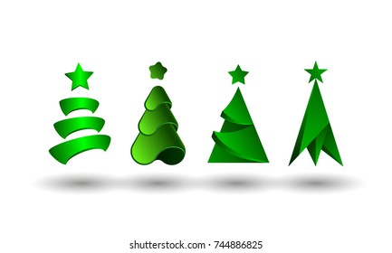 Abstract Christmas tree set. Vector 3d fir tree icons for Christmas and New Year greeting card decoration.