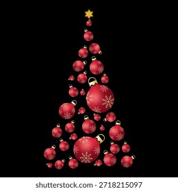 Árbol de Navidad Abstractas, forma de árbol de Navidad hecho de bolas rojas y adornos. Árbol de Navidad de decoraciones rojas.