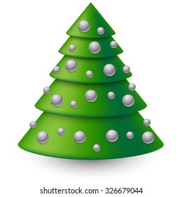 Abstract Christmas tree with silver decoration balls isolated on white background.