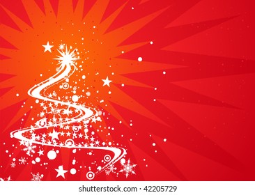 Abstract christmas tree with snow background, vector illustration for xmas