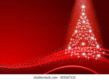 Abstract Christmas tree with snow on the red background