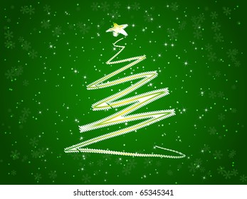 Abstract Christmas tree and snow on the green background