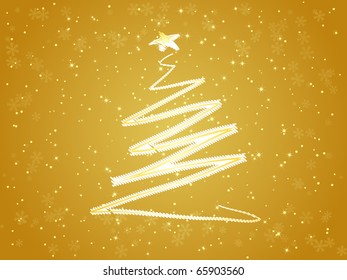 Abstract Christmas tree and snow on the yellow background