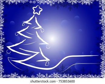 Abstract Christmas tree with snowflake and star on bokeh background, copy space on top right for fill text, For greeting card on winter season