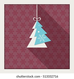 Abstract Christmas Tree With Snowflakes Background And Long Shadow