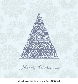 Abstract christmas tree with snowflakes background