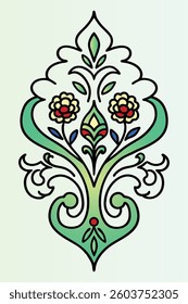  Abstract Christmas tree with snowflakes and floral decorative elements.