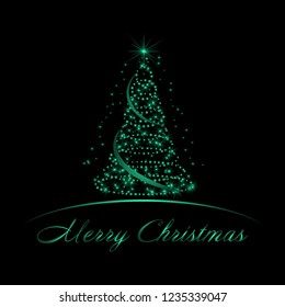 Abstract Christmas tree with snowflakes, stars and ribbons. Vector illustration.