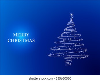 Abstract Christmas tree with sparkle effect and Merry Christmas message in simple blue background, vector