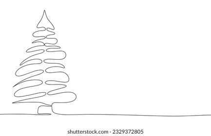 Abstract Christmas tree, spruce silhouette vector. One line continuous vector line art outline illustration. Isolated on white background.