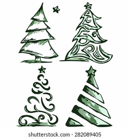 Abstract Christmas tree and star. Doodle style