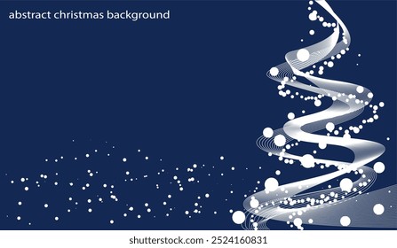 Abstract Christmas tree with swooping lines and circular decorations on a dark blue background. Concept of modern holiday design and festive celebration. Vector illustration