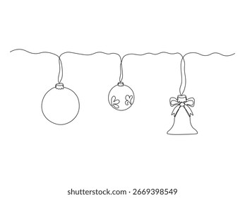 Abstract Christmas Tree Toys, continuous single one line art drawing sketch, logo