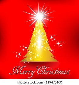 Abstract Christmas tree, vector illustration in shiny red color background.