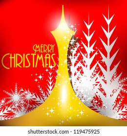 Abstract Christmas tree, vector illustration in shiny red color background.