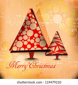 Abstract Christmas tree vector Illustration in old grunge background.
