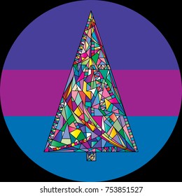 Abstract Christmas tree vector illustration in modern style. Hand drawn New Year background. Winter holidays card.