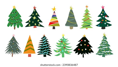 Resumen vector de árbol de Navidad establecido en blanco.