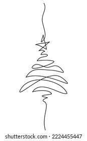 Abstract Christmas tree. Vertical Continuous one line drawing. vector illustration