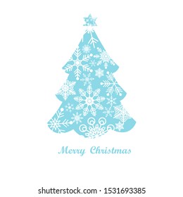 Abstract Christmas tree with white snowflakes frame card. Merry Christmas greeting card template design. Vector illustrator.