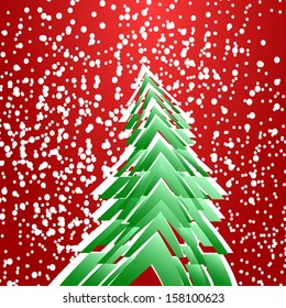 Abstract CHRISTMAS TREE. Winter red background.