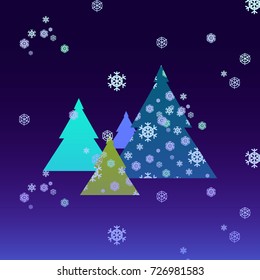 abstract christmas trees on blue background, vector illustration