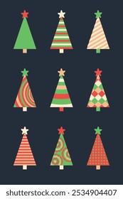 Abstract Christmas trees ornament vertical poster. Perfect for flyer, label, postcard, sale, stickers. Geometric vector illustration.
