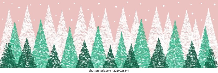 Abstract Christmas trees. Panoramic header. Vector illustration