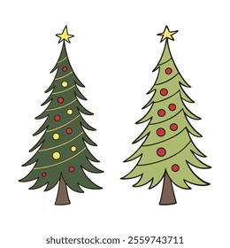 abstract Christmas trees. Set of Christmas Tree Color Flat Icons. Christmas Tree Green Icon