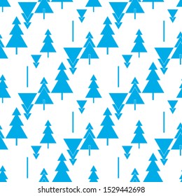 Abstract Christmas trees vector seamless pattern. Blue and white colors.