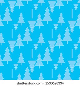 Abstract Christmas trees vector seamless pattern. Blue colors.