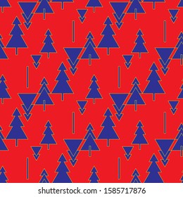 Abstract Christmas trees vector seamless pattern. Blue and red colors.