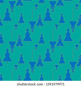Abstract Christmas trees vector seamless pattern. Blue and mint colors.