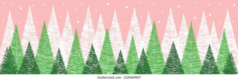 Abstract Christmas trees. Winter concept. Panoramic banner. Vector illustration