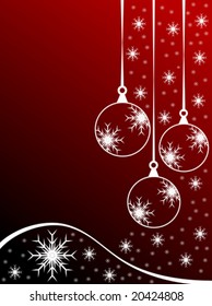 An abstract Christmas vector illustration with clear white outline baubles on a darker backdrop with white snowflakes and room for text