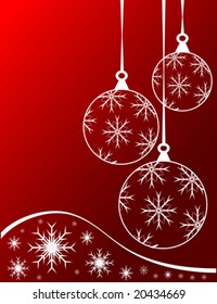 An abstract Christmas vector illustration with clear white outline baubles on a darker backdrop with white snowflakes and room for text