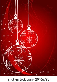 An abstract Christmas vector illustration with clear white outline baubles on a darker backdrop with white snowflakes and room for text