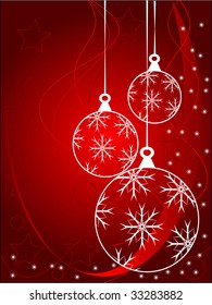 An abstract Christmas vector illustration with clear white outline baubles on a darker backdrop with white snowflakes and room for text