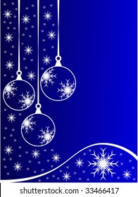 Una ilustración vectorial de Navidad abstracta con baudillos de contorno blanco claro en un fondo azul con copos de nieve blancos y espacio para texto