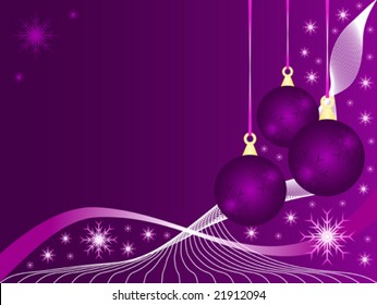An abstract Christmas vector illustration with purple baubles on a lighter backdrop with snowflakes and room for text