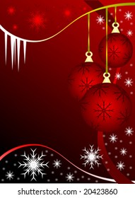 Eine abstrakte WeihnachtsVektorgrafik mit roten Bläschen auf dunklerem Hintergrund mit weißen Schneeflocken und Platz für Text