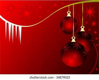 Una abstracta ilustración vectorial de Navidad con baudillos rojos en un fondo más oscuro con copos de nieve blancos y espacio para texto