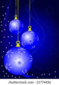 Eine abstrakte WeihnachtsVektorgrafik mit hellblauen Bläschen auf dunklerem Hintergrund mit weißen Schneeflocken und Platz für Text