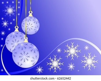 Eine abstrakte WeihnachtsVektorgrafik mit hellblauen Bläschen auf dunklerem Hintergrund mit weißen Schneeflocken und Platz für Text