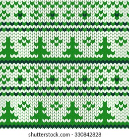 Abstract Christmas vector seamless knitting pattern. Christmas tree included in pattern design. 