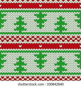 Abstract Christmas vector seamless knitting pattern. Christmas tree included in pattern design. 